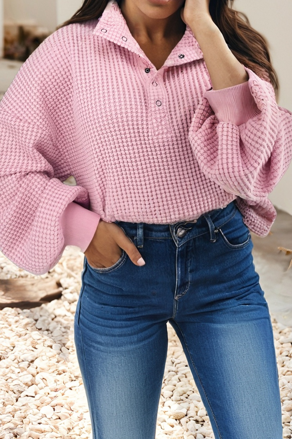 Waffle Collared Baggy Sweater