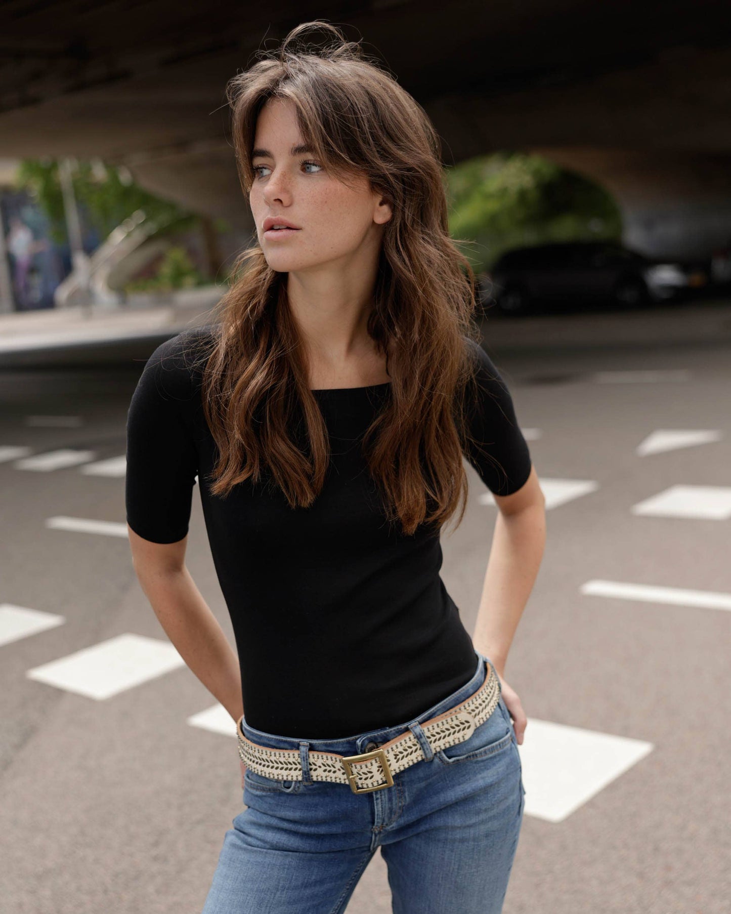 Ezra | Gold and Silver Buckle Square Studded Leather Belt