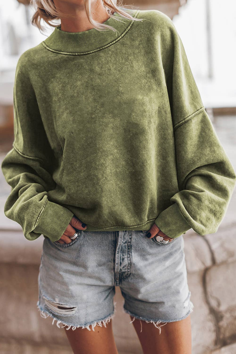 Drop Shoulder Crew Neck Pullover Vintage Look Sweatshirt