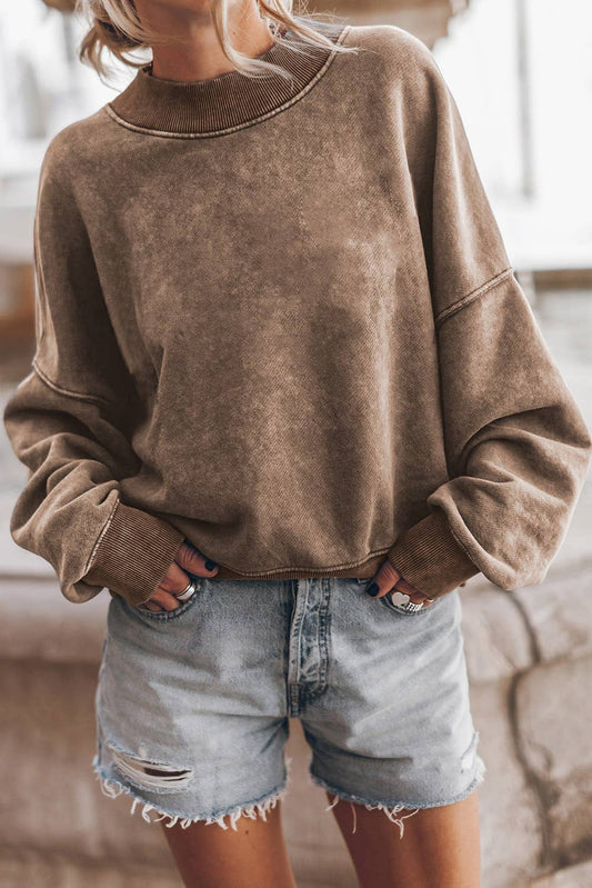 Drop Shoulder Crew Neck Pullover Vintage Look Sweatshirt