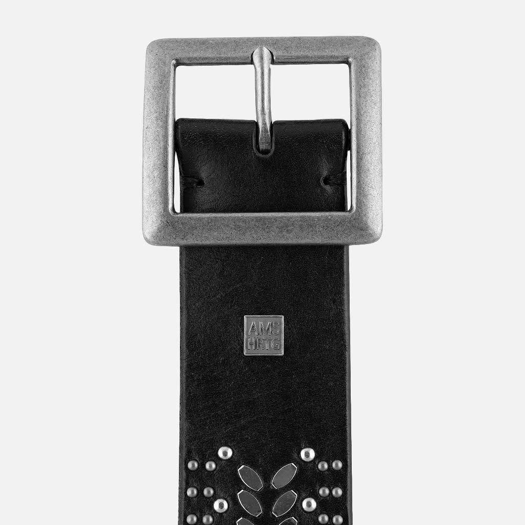 Ezra | Gold and Silver Buckle Square Studded Leather Belt