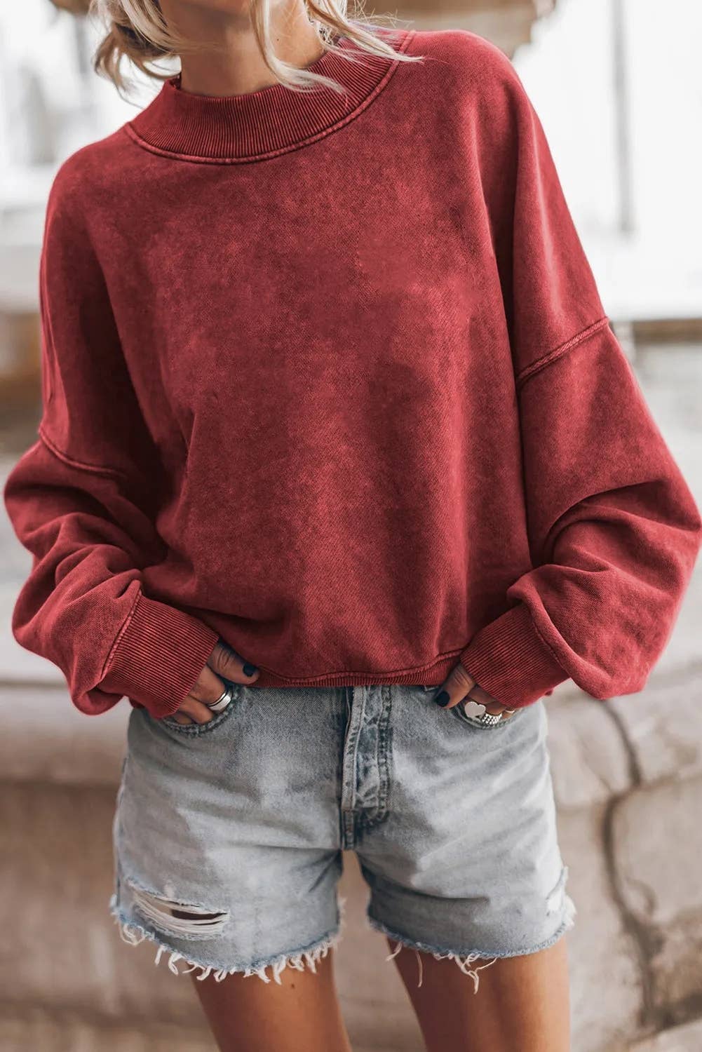 Drop Shoulder Crew Neck Pullover Vintage Look Sweatshirt