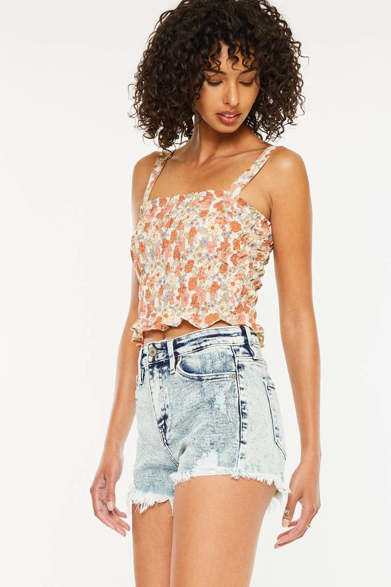 Kancan High Rise Stretchy Jean Shorts - Light Acid Wash