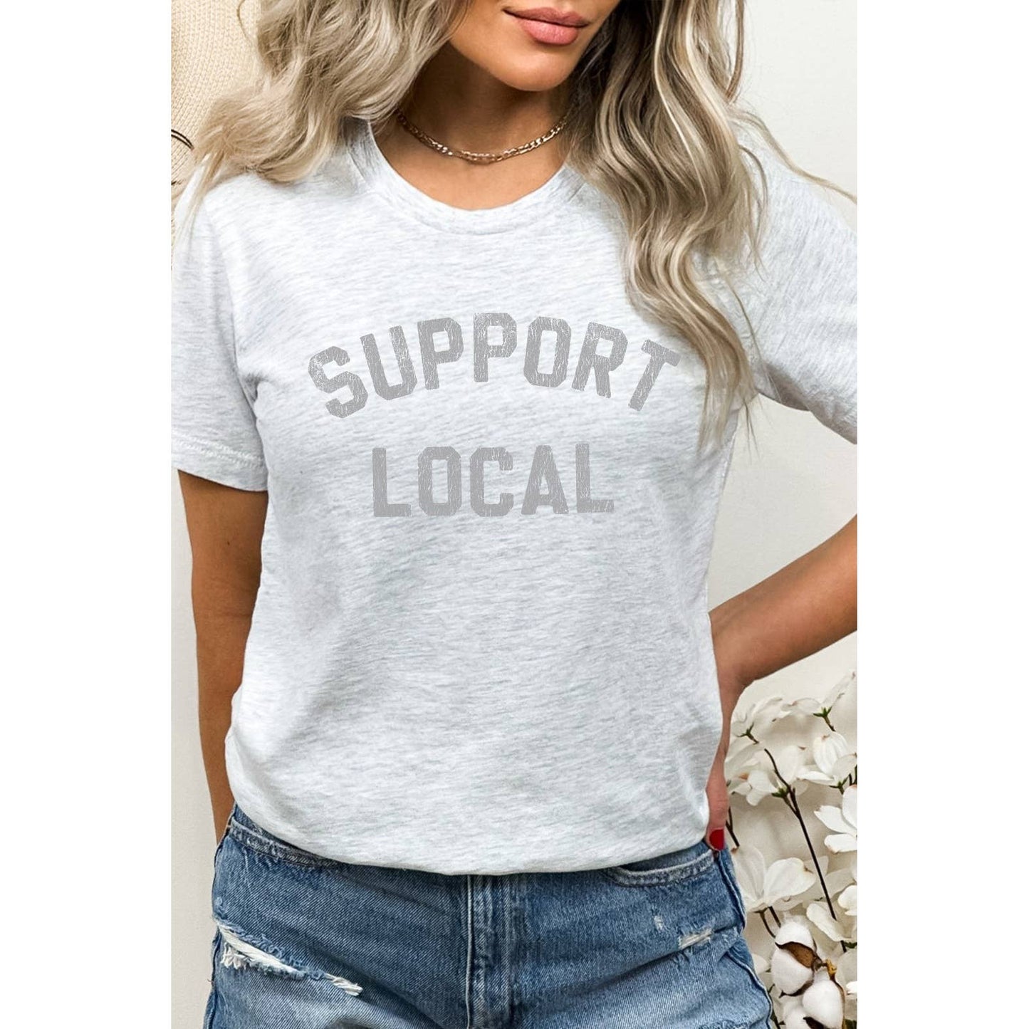Distressed Support Local Graphic T-Shirt - Black