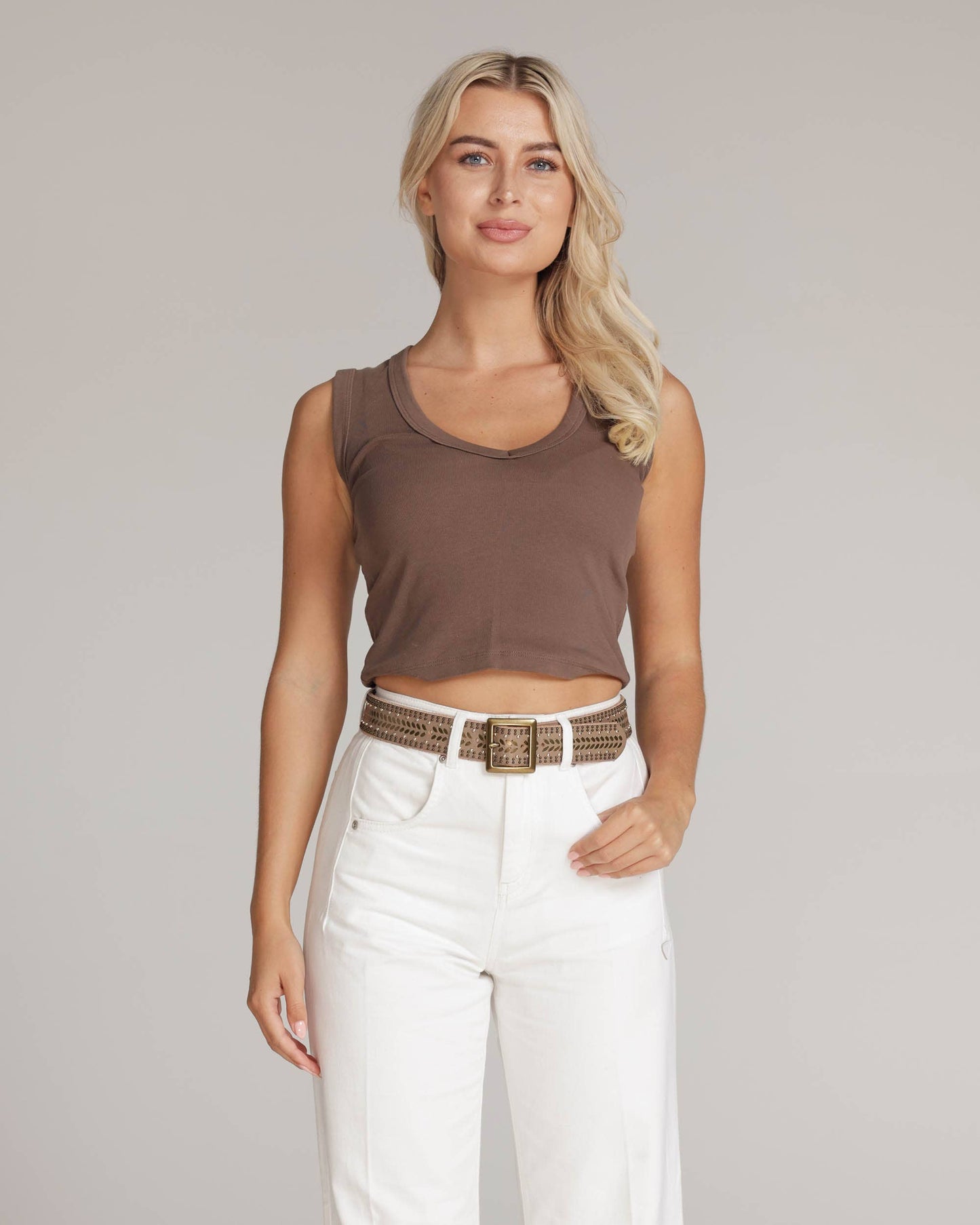 Ezra | Gold and Silver Buckle Square Studded Leather Belt