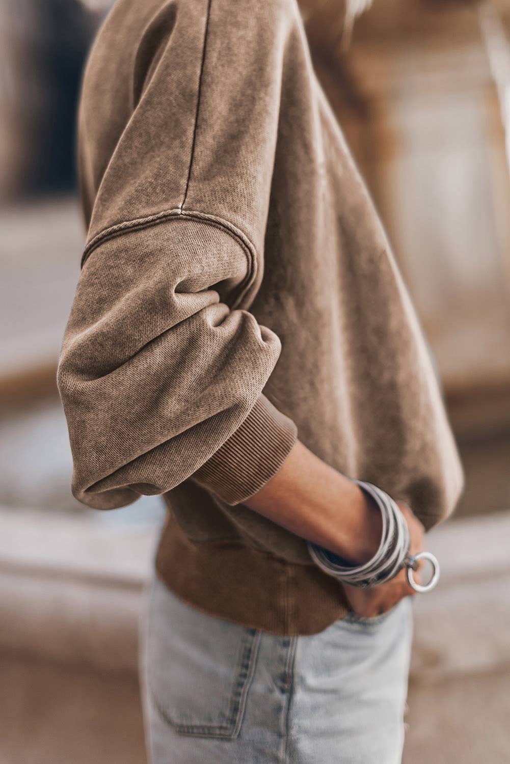 Drop Shoulder Crew Neck Pullover Vintage Look Sweatshirt