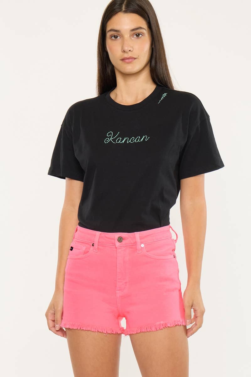 KanCan | HIGH RISE NEON PINK DENIM SHORTS