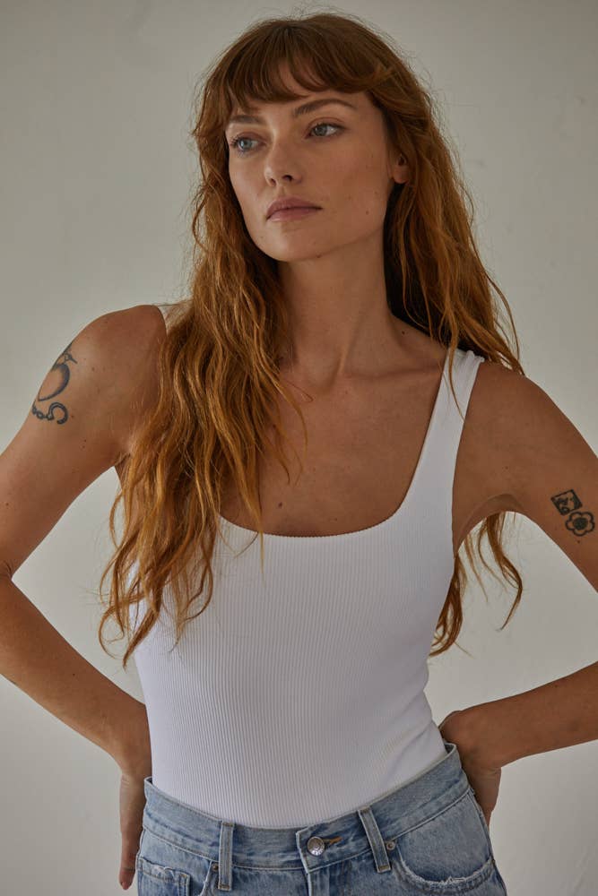 Seamless Ribbed Double Layered Square Bodysuit
