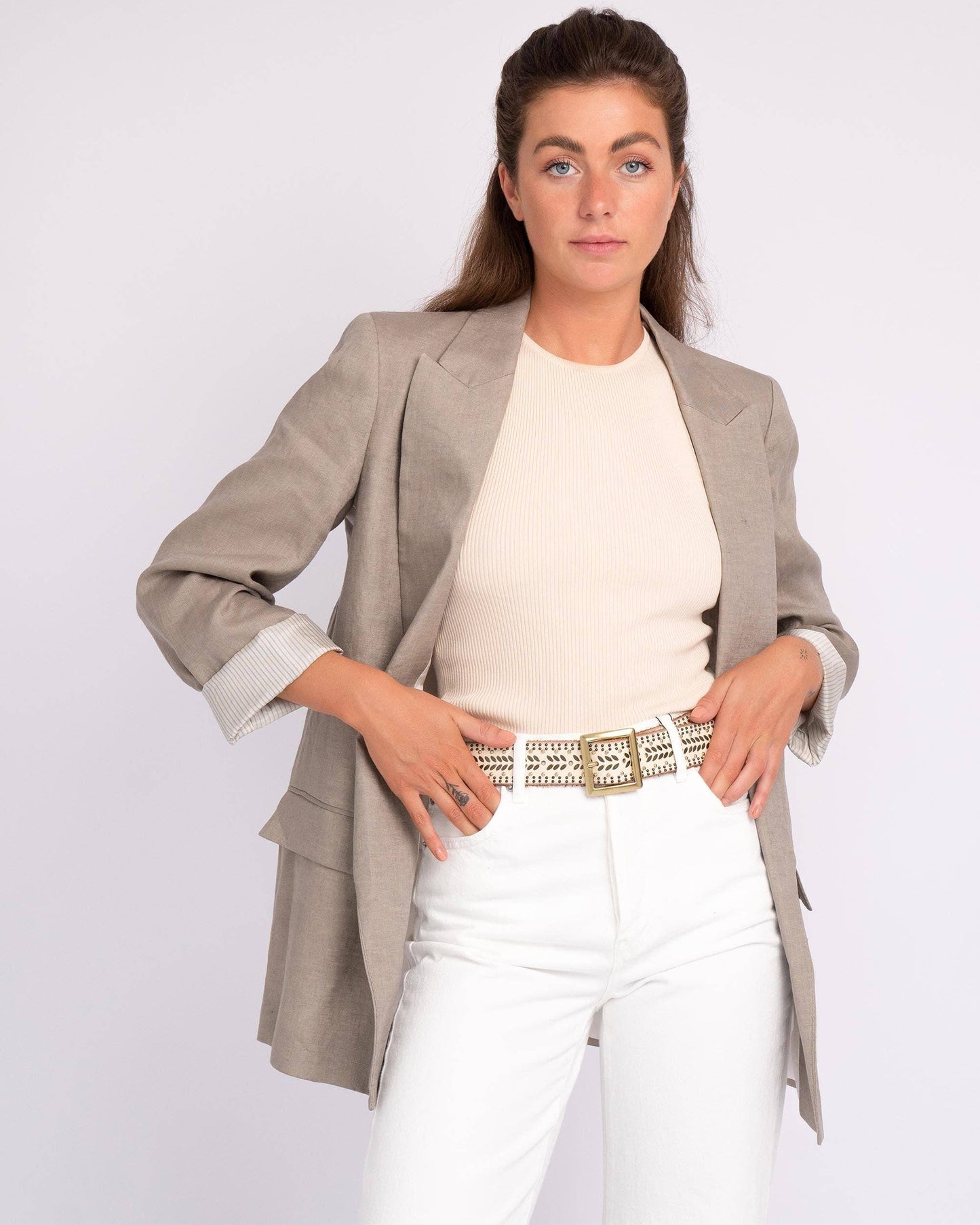 Ezra | Gold and Silver Buckle Square Studded Leather Belt