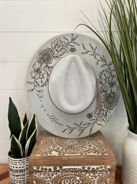 Floral Engraved Boho Hat - Gray