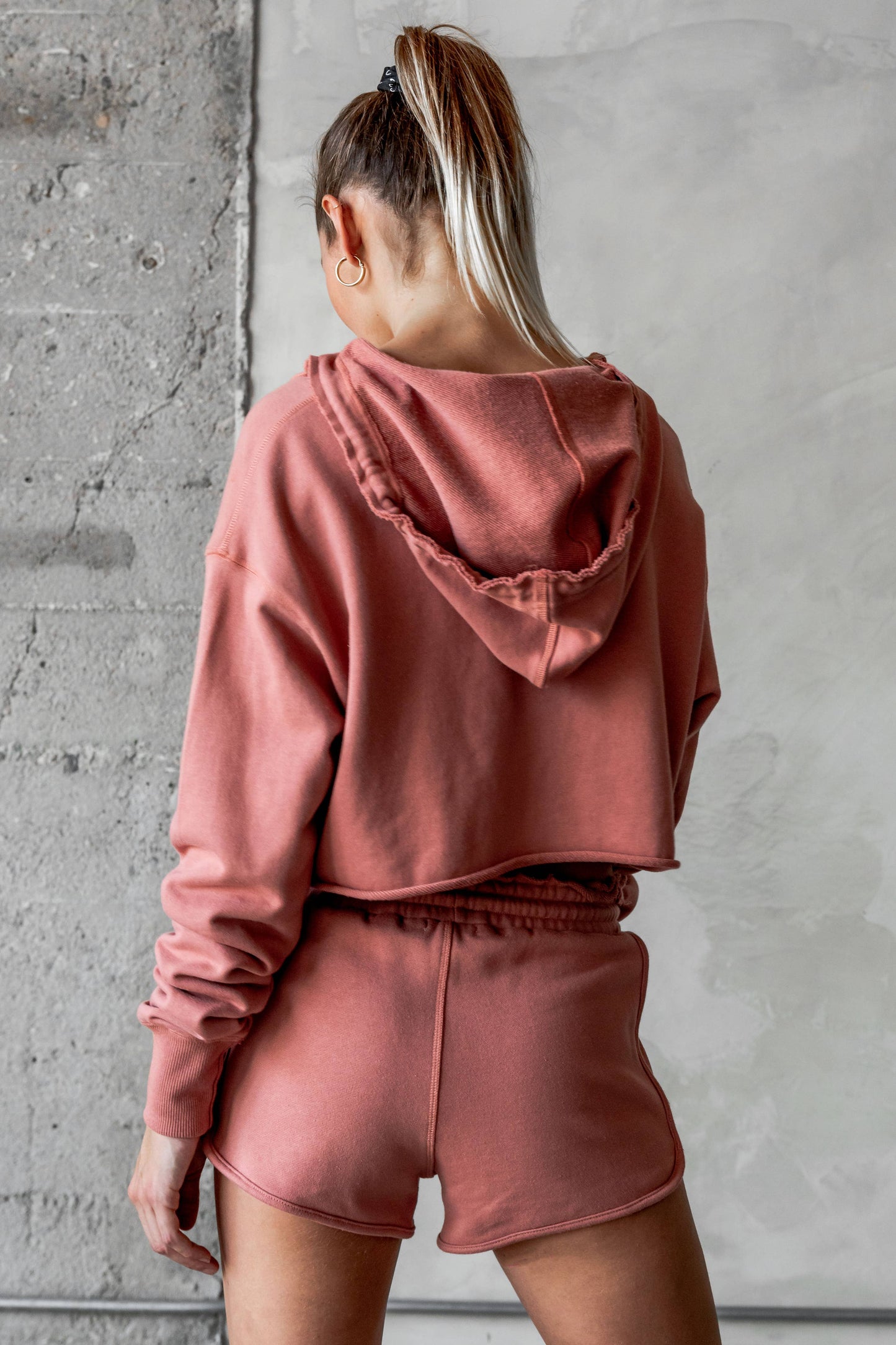 Raw Trim Cropped Top and Bottom Sets-Pink