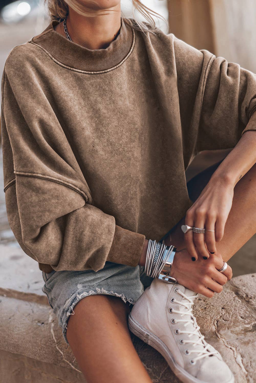 Drop Shoulder Crew Neck Pullover Vintage Look Sweatshirt