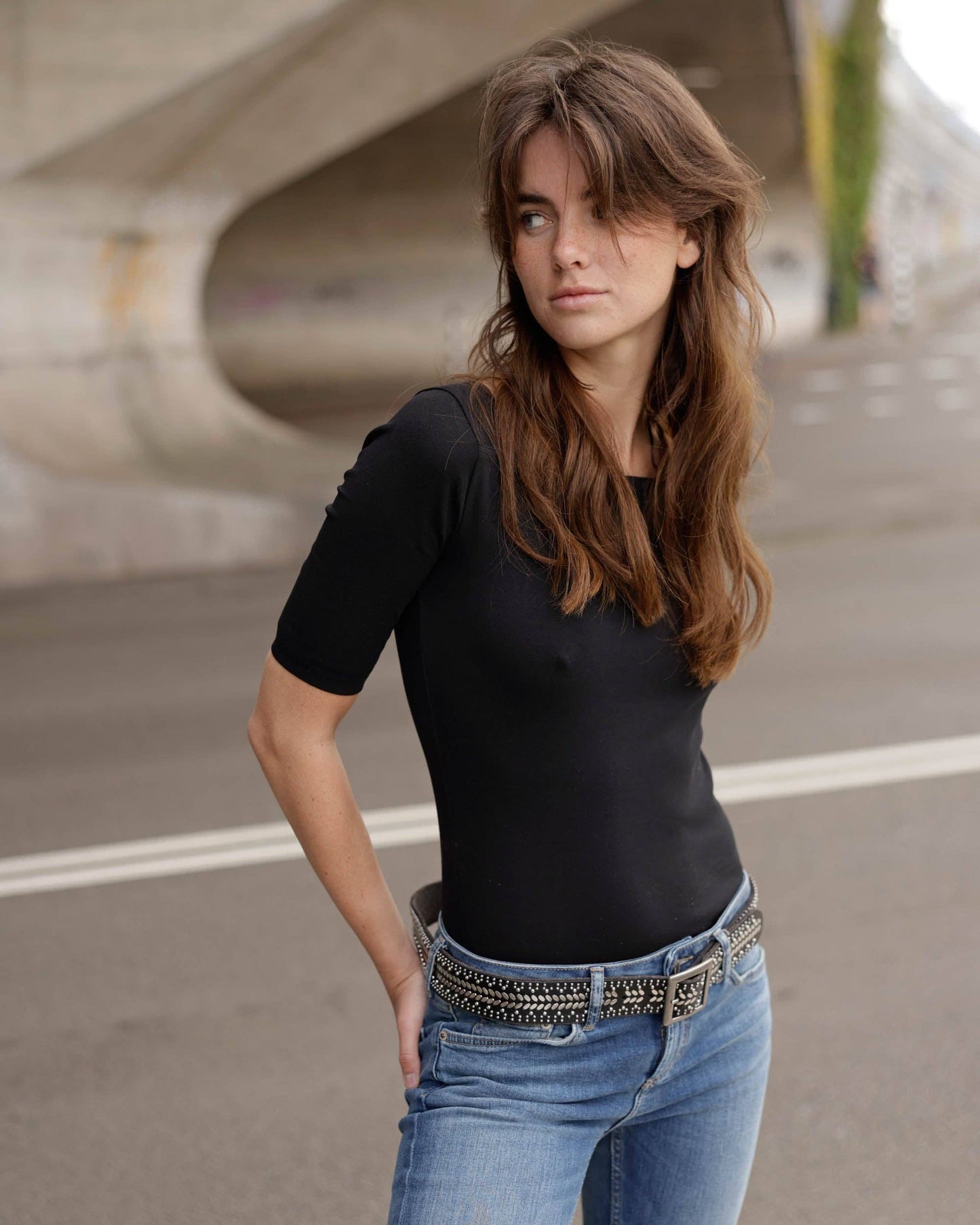 Ezra | Gold and Silver Buckle Square Studded Leather Belt