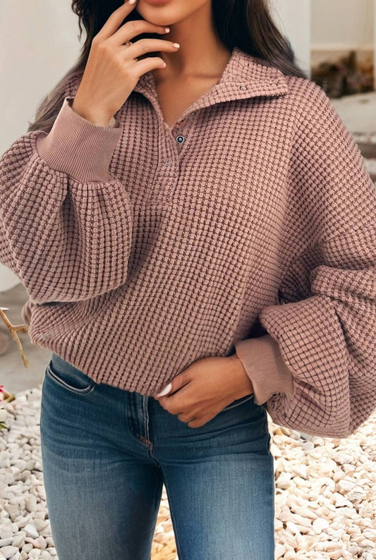 Waffle Collared Baggy Sweater