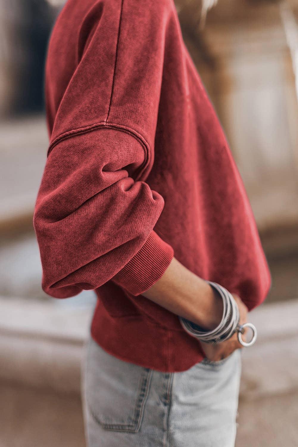 Drop Shoulder Crew Neck Pullover Vintage Look Sweatshirt