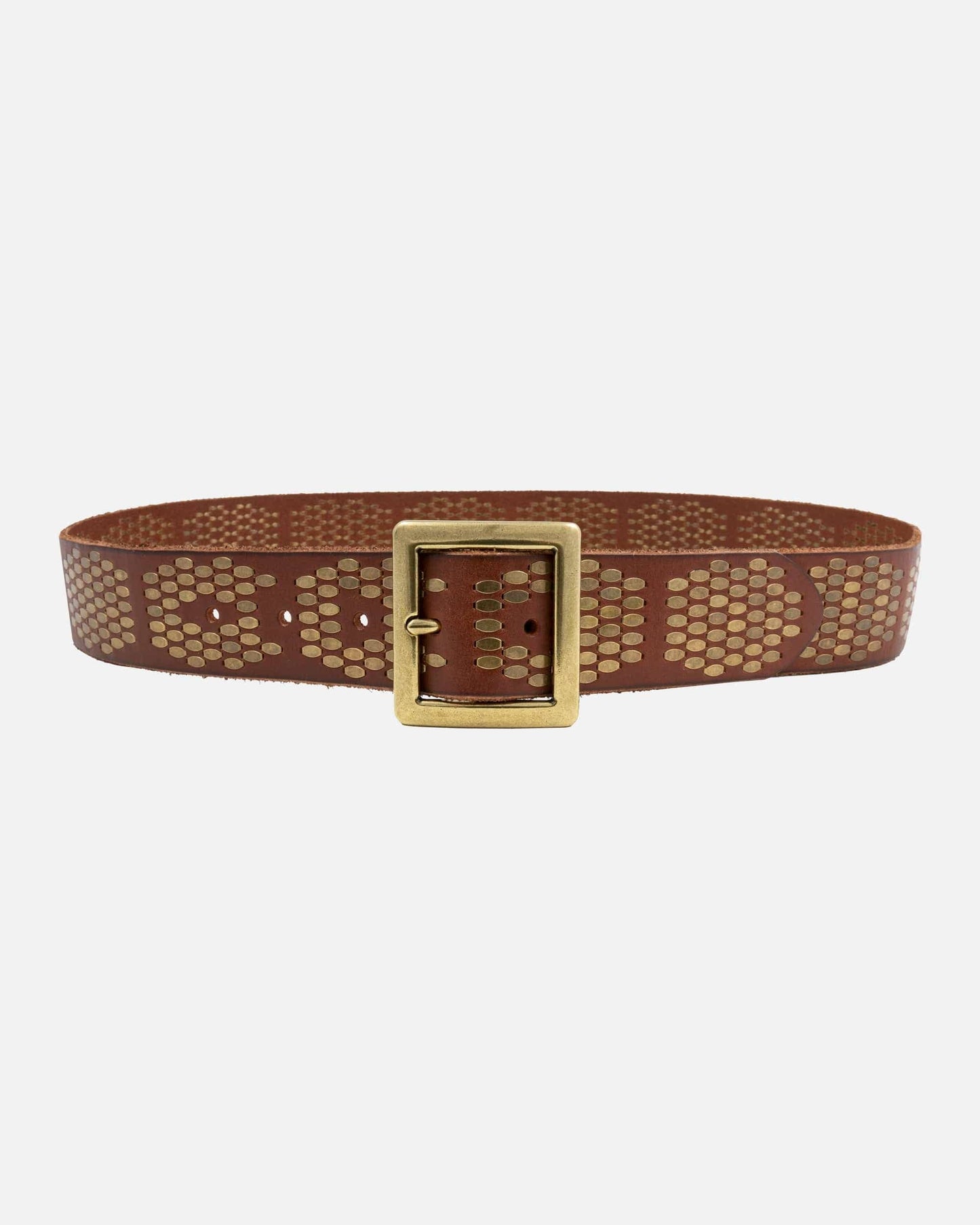 Gaia | Gold and Silver Square Buckle Stud Leather Belt Women