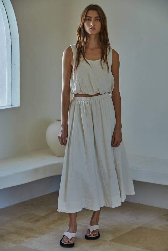 Cotton Gauze Round Neck Sleeveless Crop