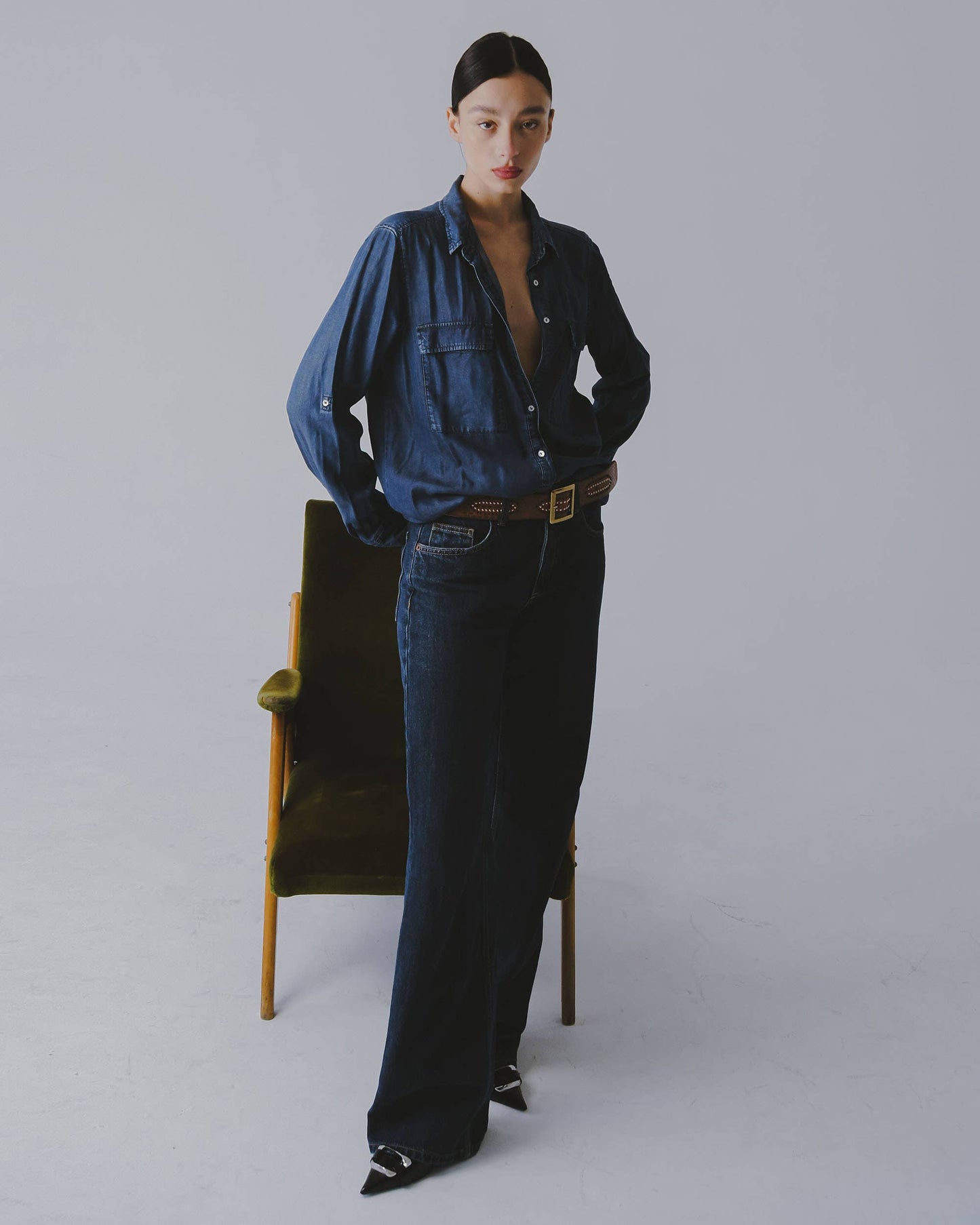 Daya | Studded Leather Belt - Black Embellished Belt
