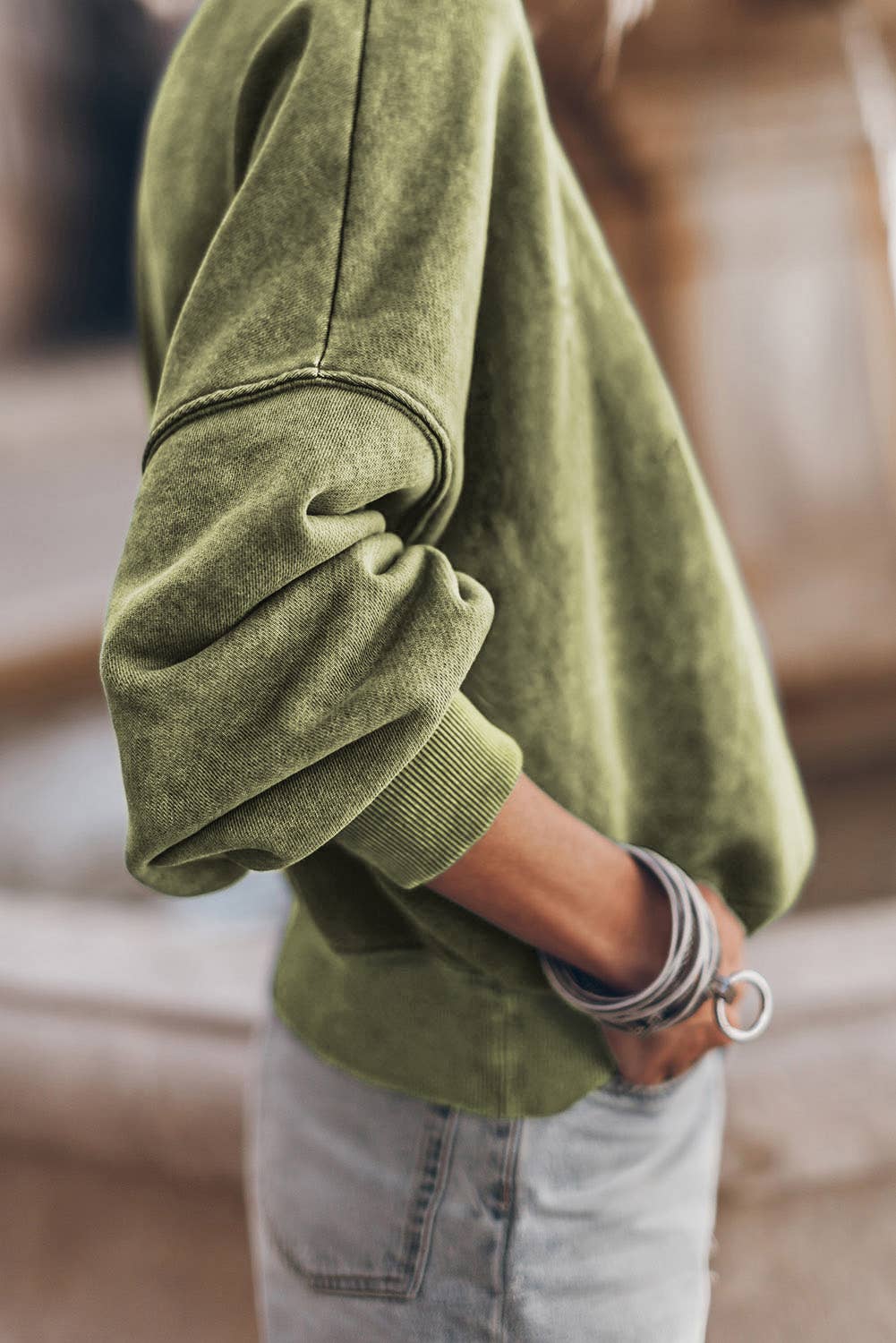 Drop Shoulder Crew Neck Pullover Vintage Look Sweatshirt