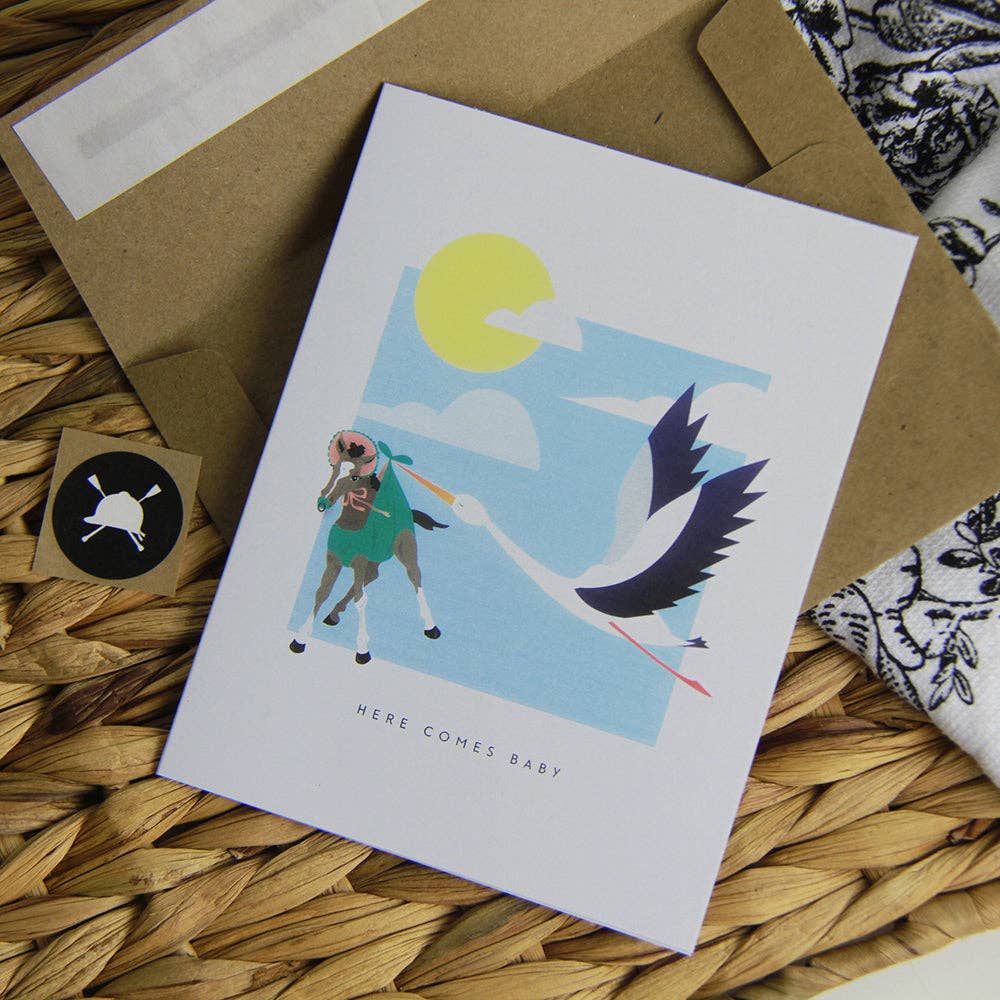 Here Comes Baby Equestrian Baby Shower - Greeting Card