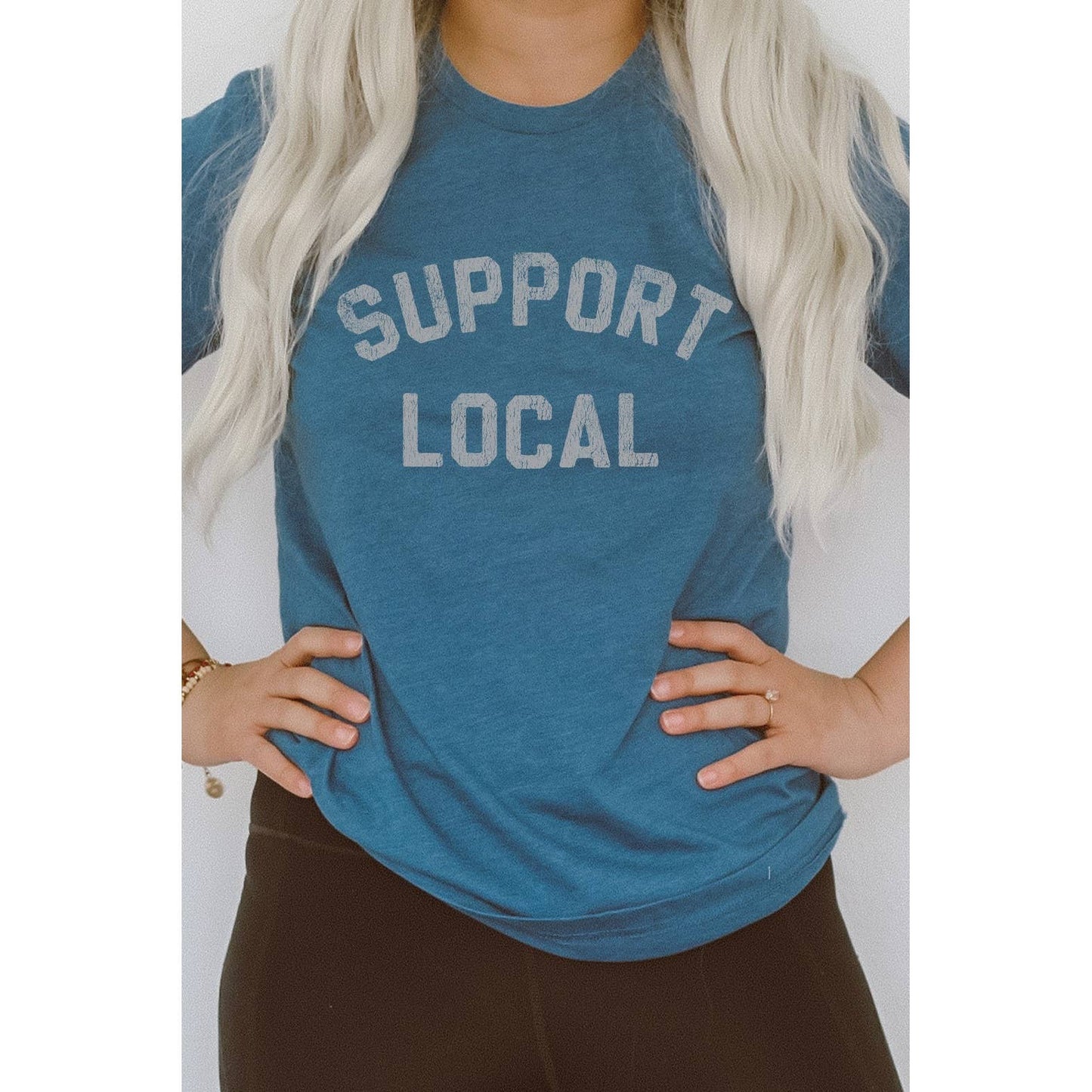 Distressed Support Local Graphic T-Shirt - Black