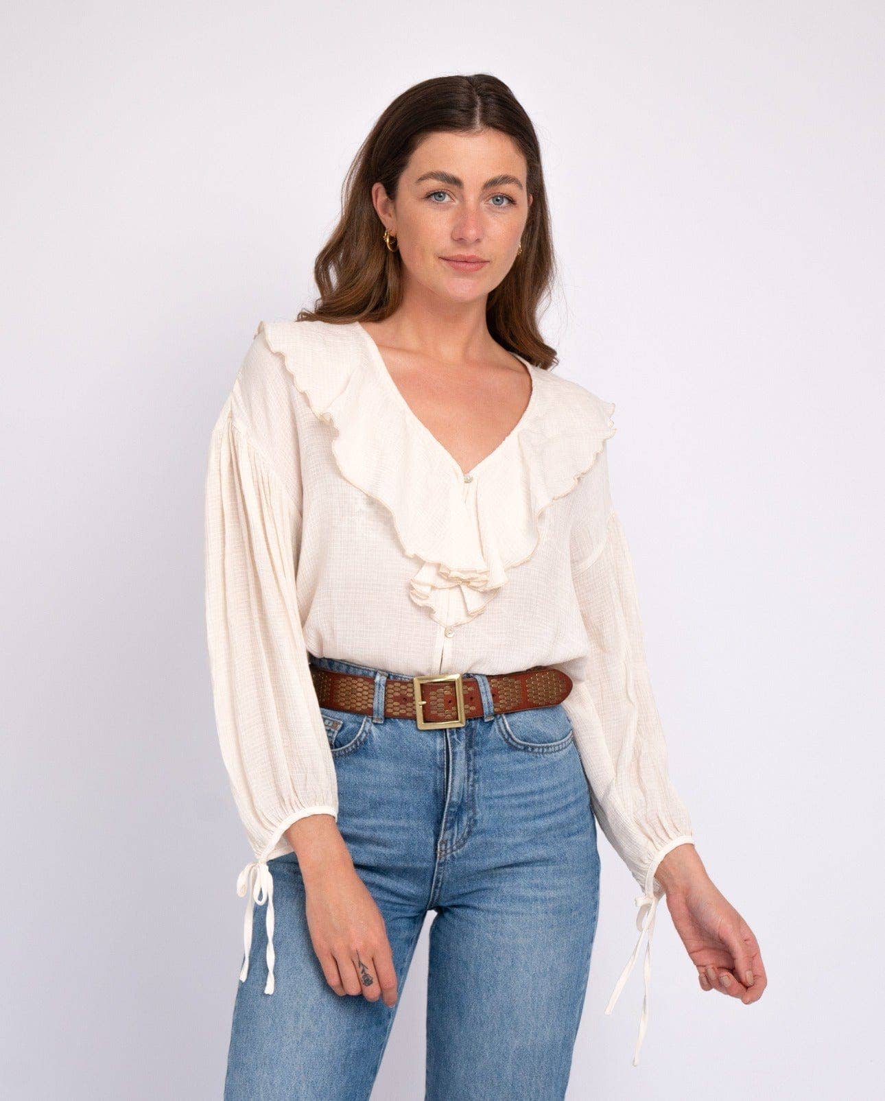 Gaia | Gold and Silver Square Buckle Stud Leather Belt Women