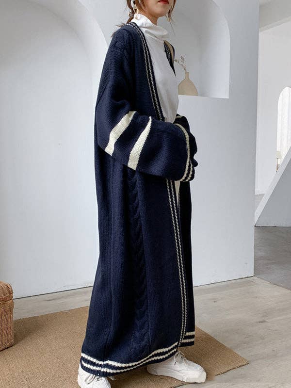 Urban Loose Contrast Color Striped Cardigan