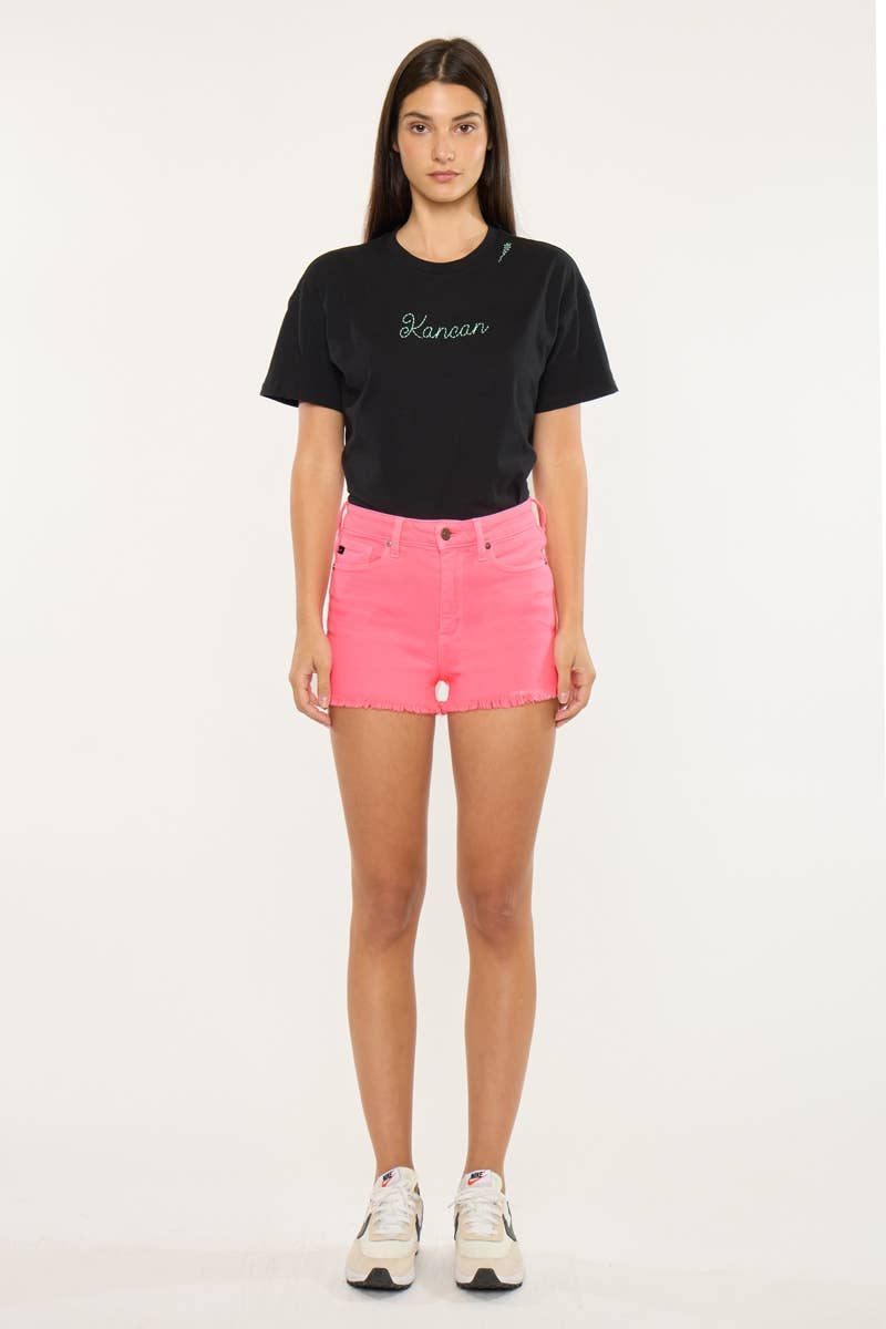 KanCan | HIGH RISE NEON PINK DENIM SHORTS