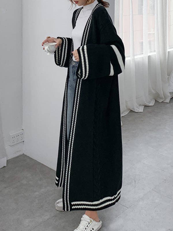 Urban Loose Contrast Color Striped Cardigan