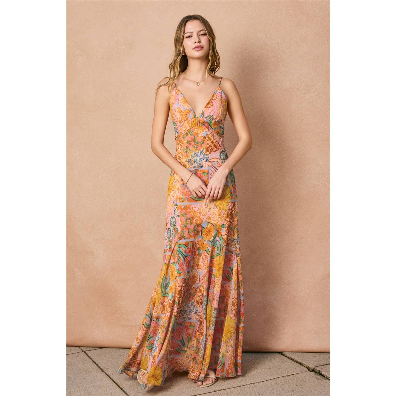Paisley Frilly Hem Maxi Dress