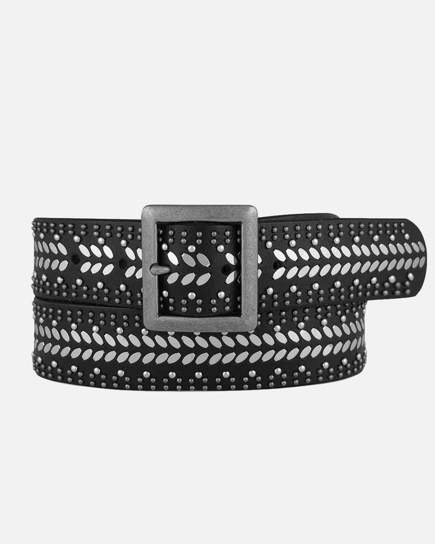 Ezra | Gold and Silver Buckle Square Studded Leather Belt