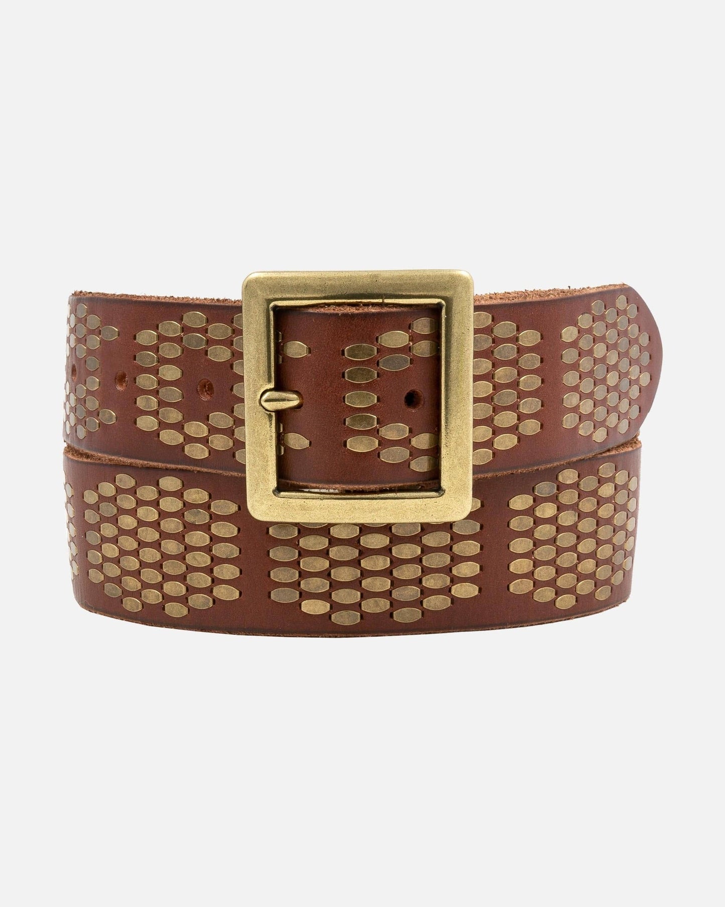 Gaia | Gold and Silver Square Buckle Stud Leather Belt Women