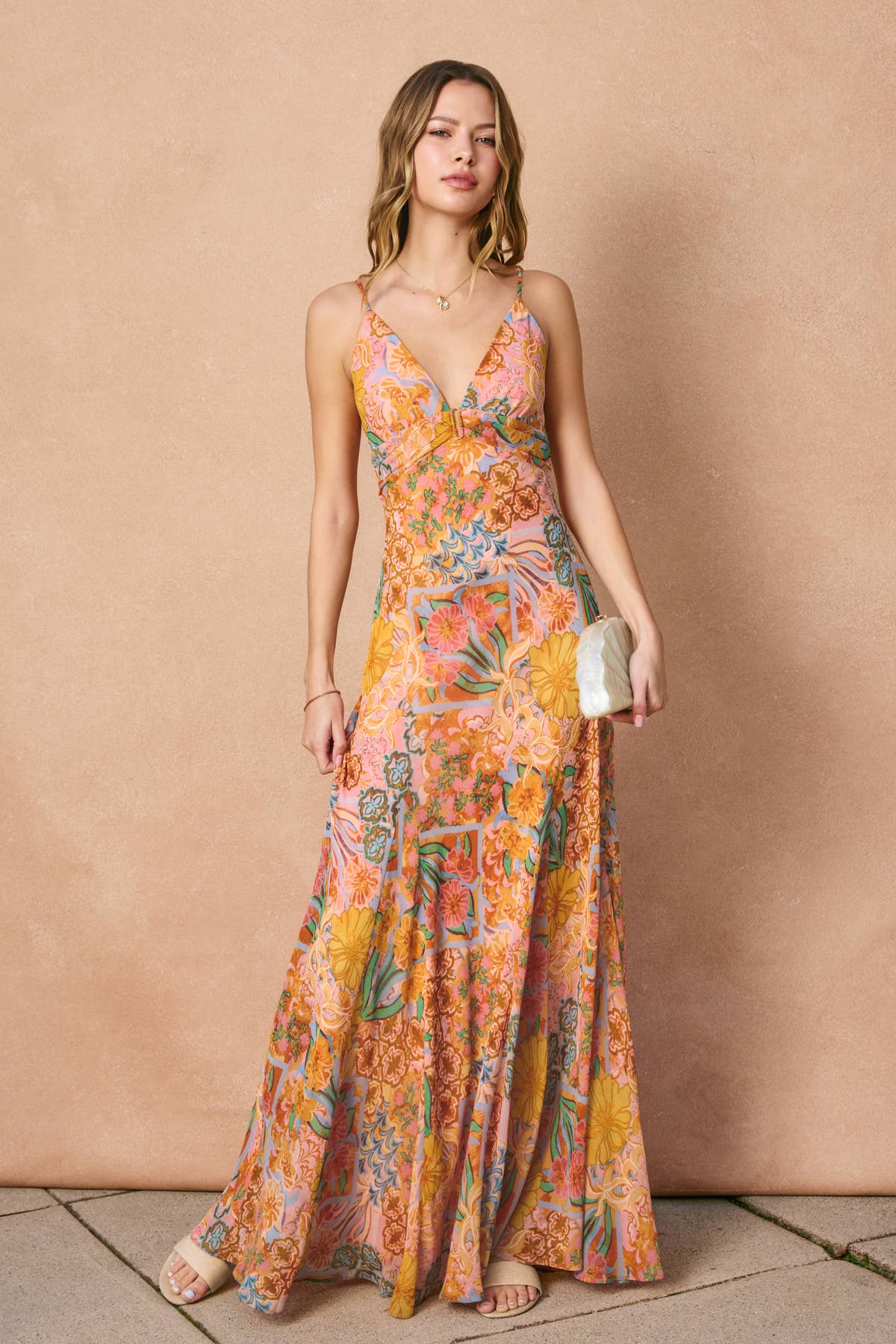 Paisley Frilly Hem Maxi Dress