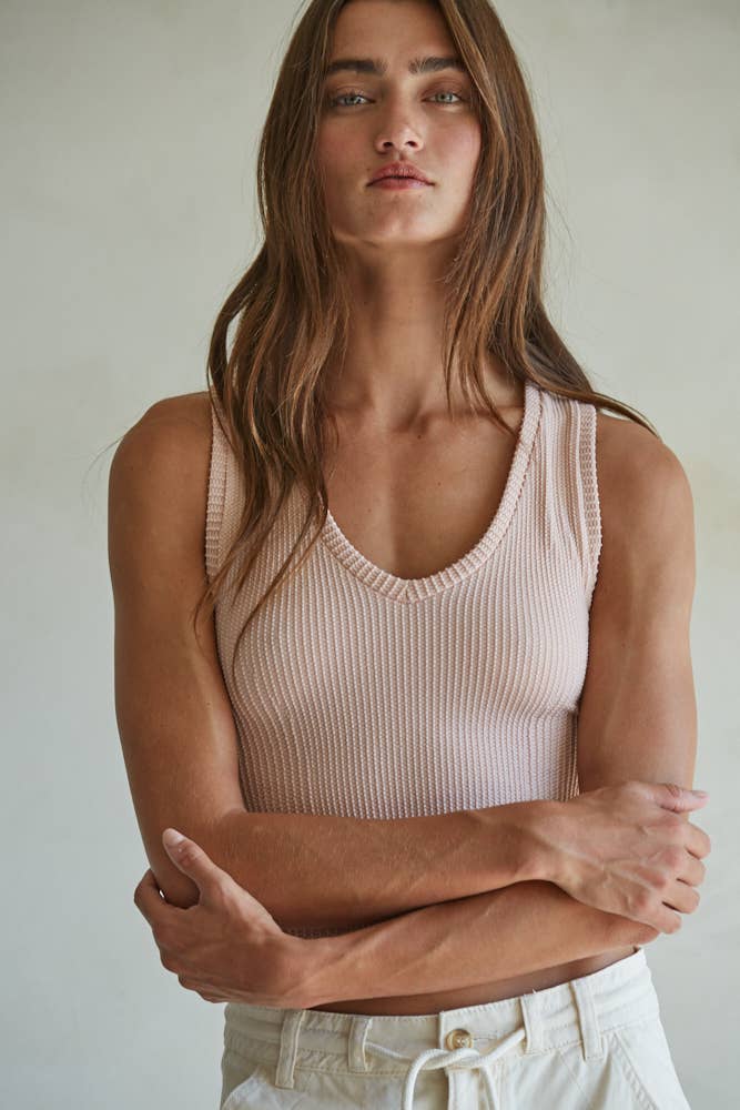 Seamless Knit Ribbed V-Neck Tank