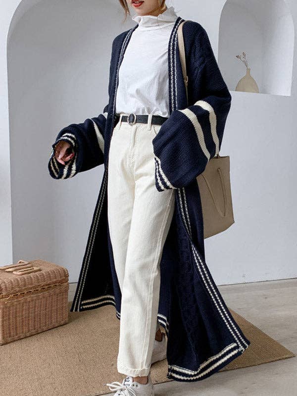Urban Loose Contrast Color Striped Cardigan