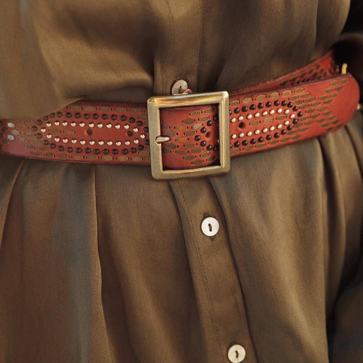 Daya | Studded Leather Belt - Black Embellished Belt