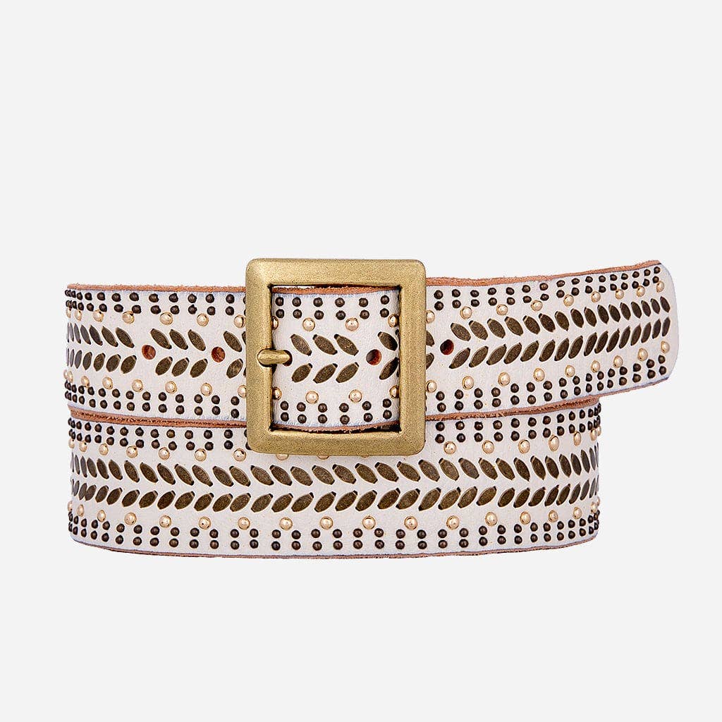 Ezra | Gold and Silver Buckle Square Studded Leather Belt