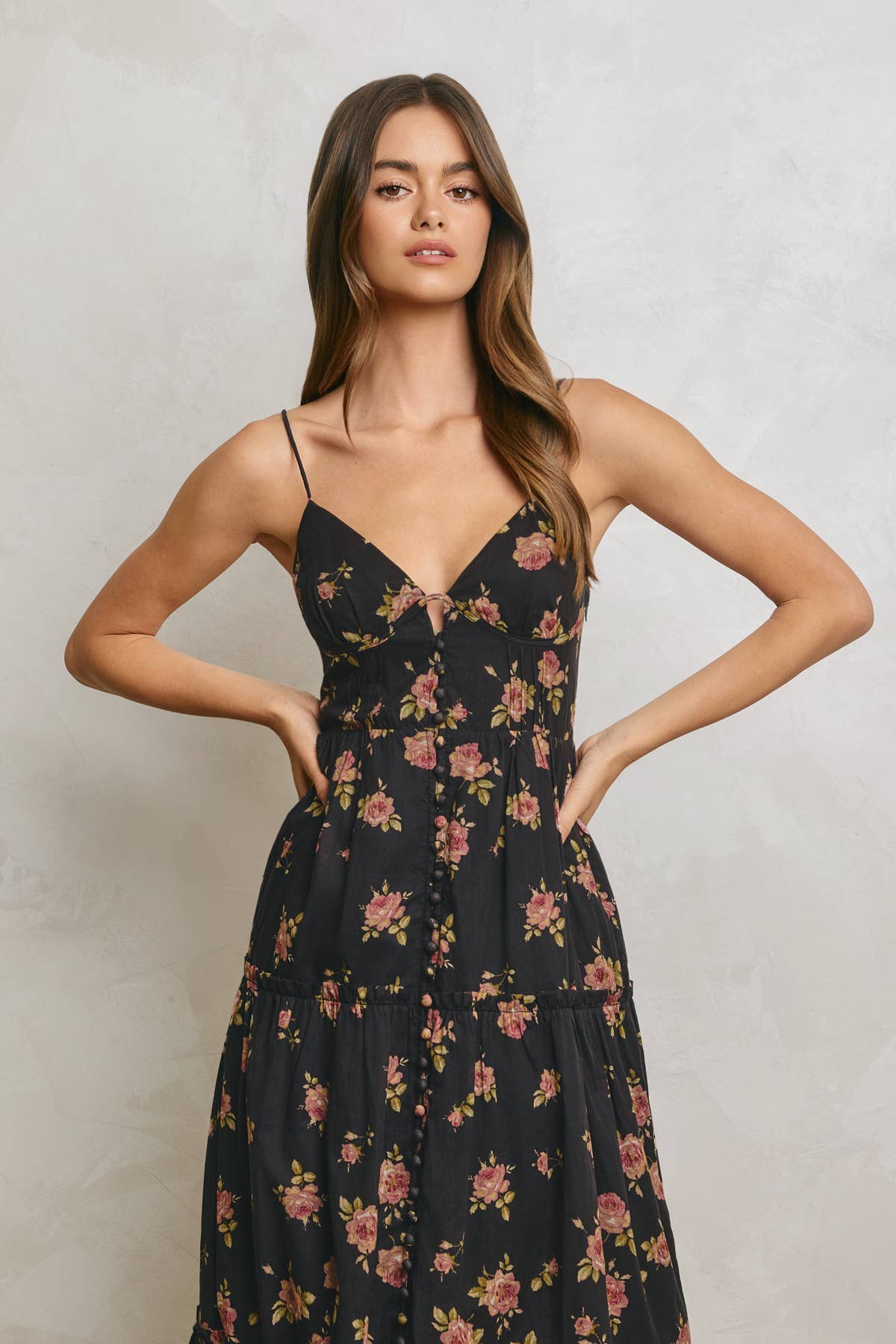 Floral Corset Tiered Maxi Dress
