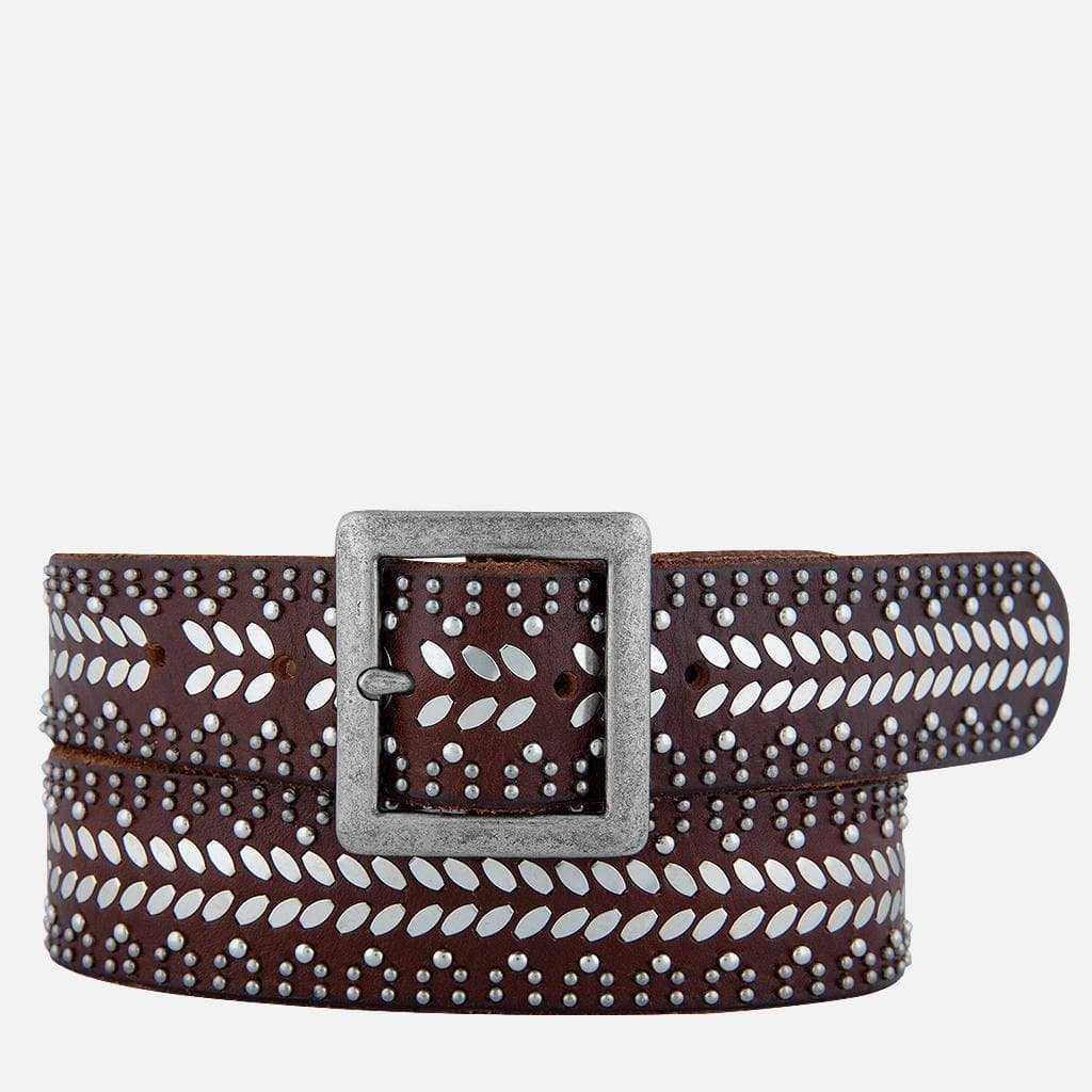 Ezra | Gold and Silver Buckle Square Studded Leather Belt