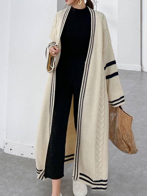 Urban Loose Contrast Color Striped Cardigan
