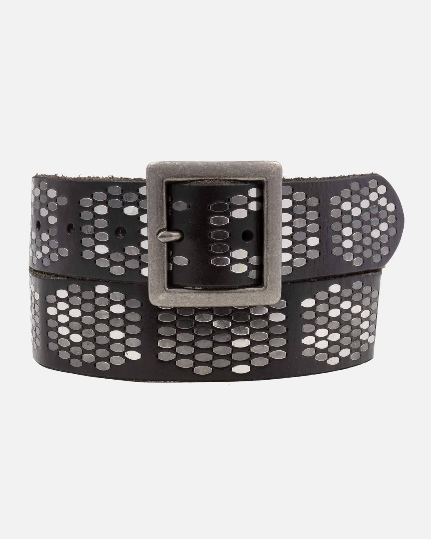 Gaia | Gold and Silver Square Buckle Stud Leather Belt Women