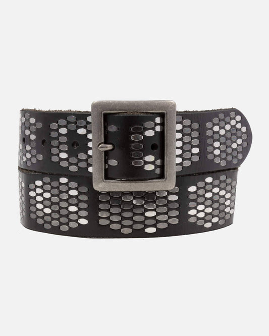 Gaia | Gold and Silver Square Buckle Stud Leather Belt Women