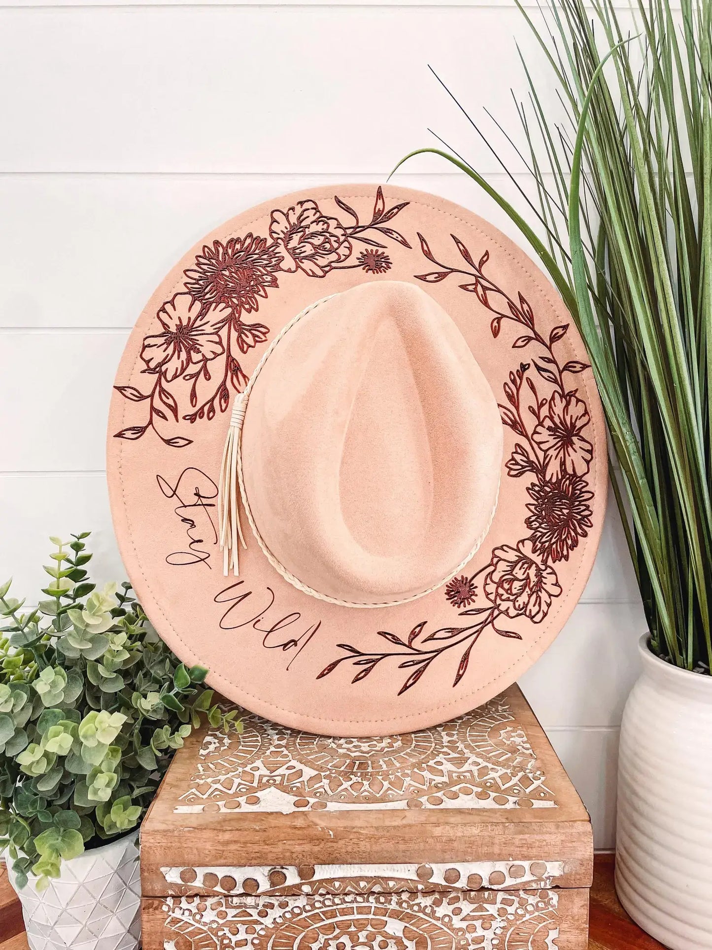 Floral Engraved Boho Hat - Gray