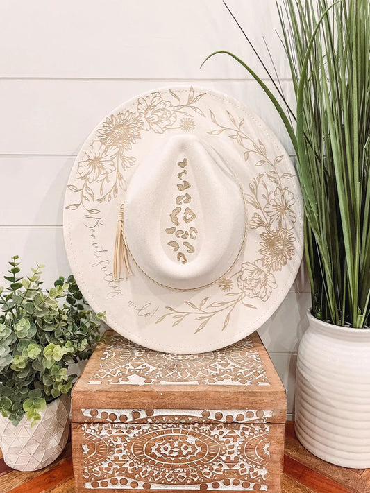 Engraved Floral Hat - Gray w/cross