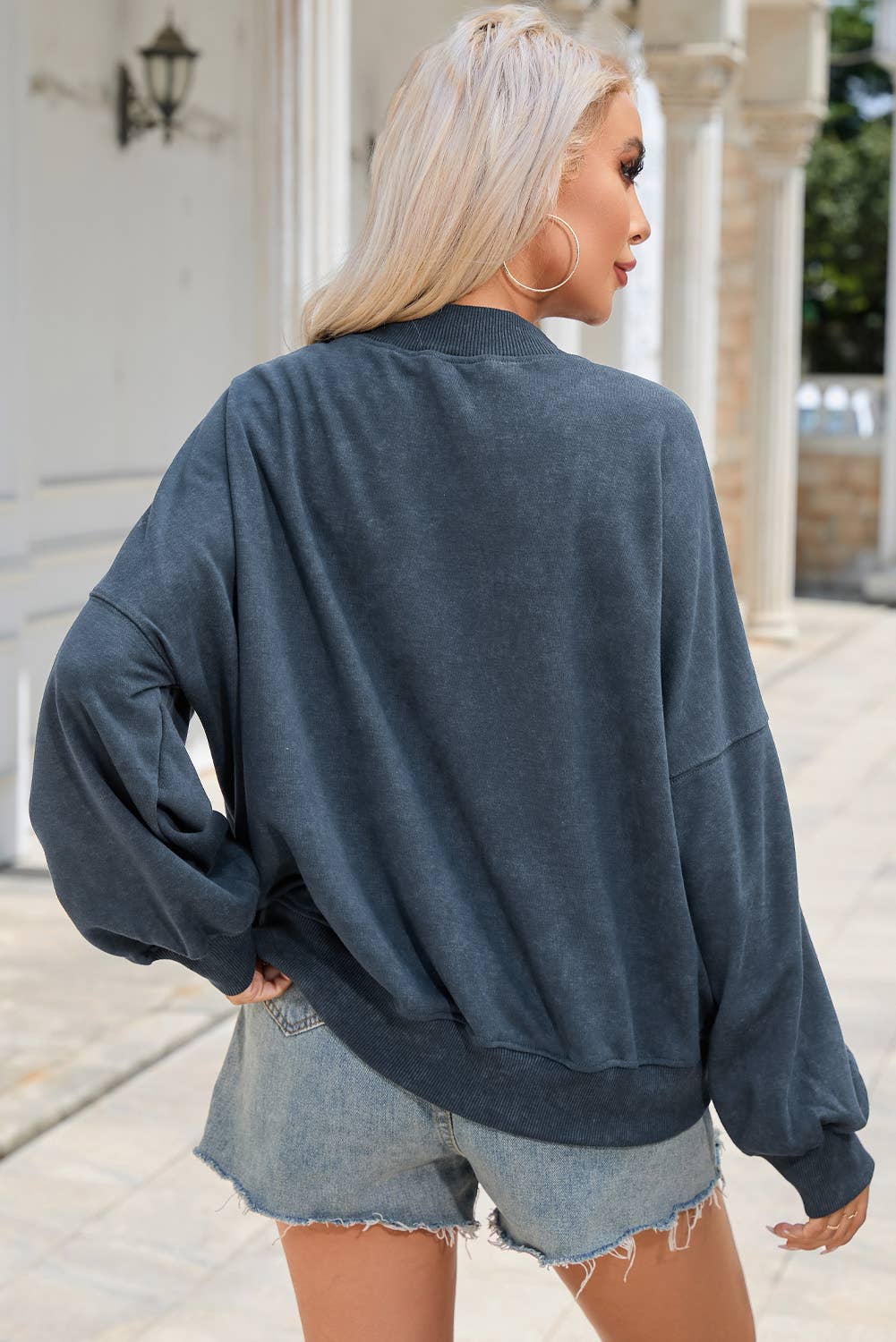 Drop Shoulder Crew Neck Pullover Vintage Look Sweatshirt