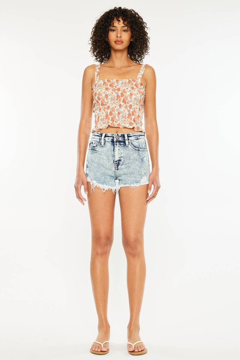 Kancan High Rise Stretchy Jean Shorts - Light Acid Wash
