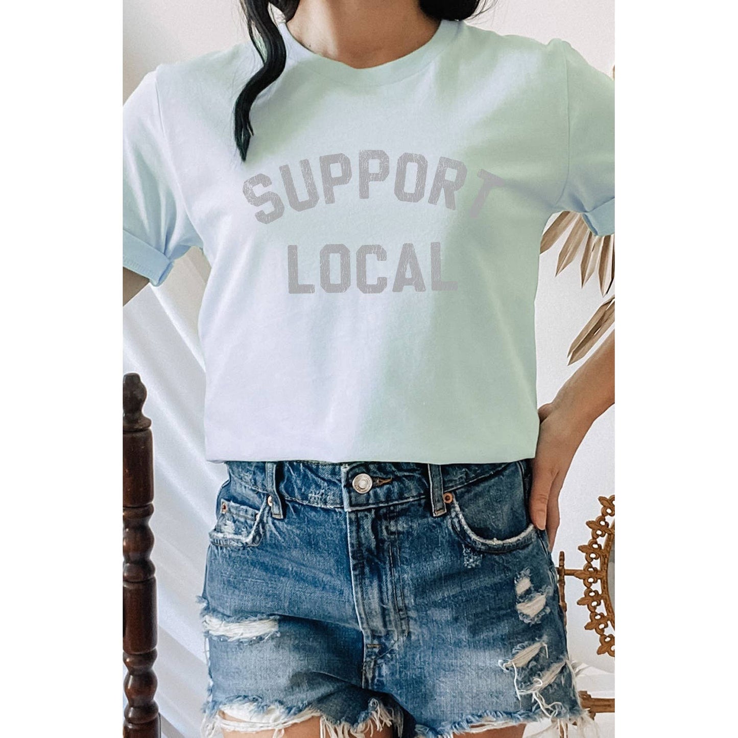 Distressed Support Local Graphic T-Shirt - Black