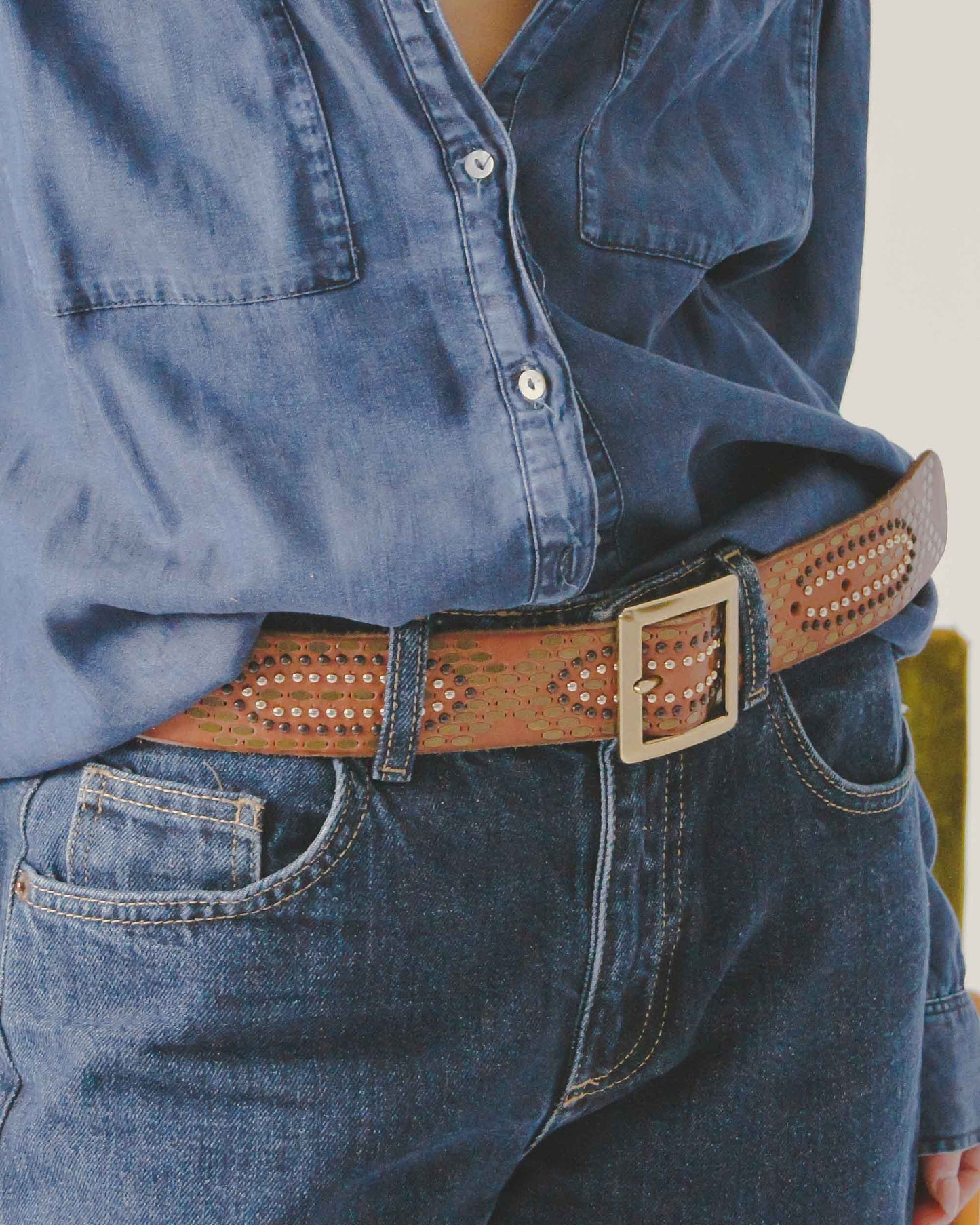 Daya | Studded Leather Belt - Black Embellished Belt