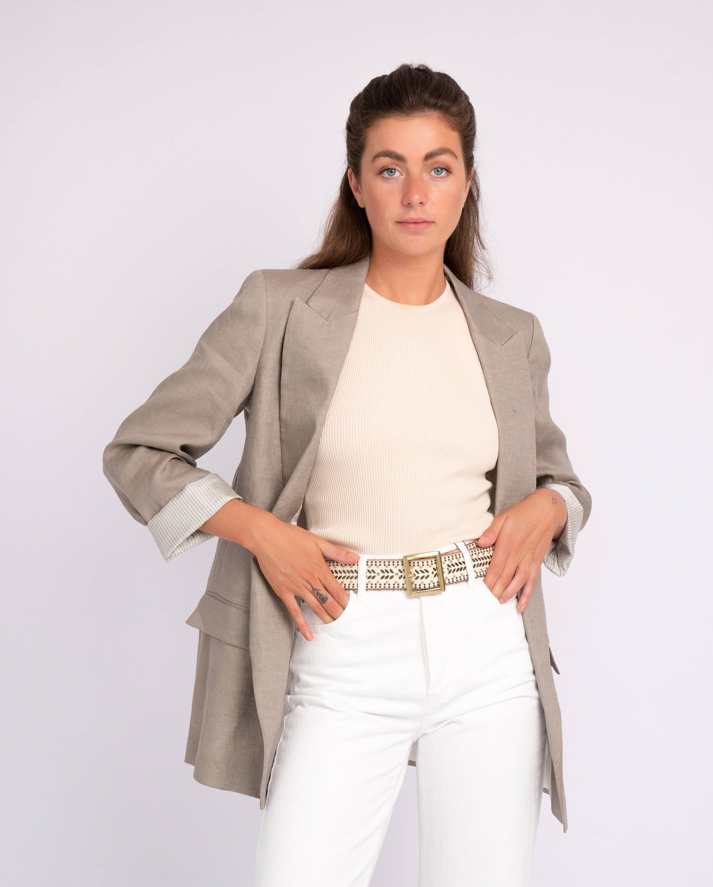 Ezra | Gold and Silver Buckle Square Studded Leather Belt