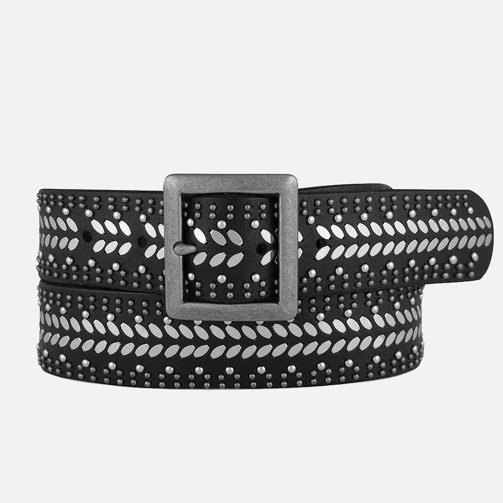 Ezra | Gold and Silver Buckle Square Studded Leather Belt